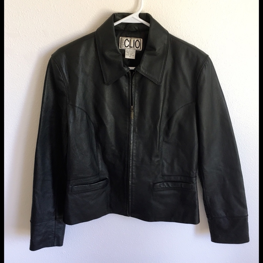 $250 Clio Black Leather Jacket size 10